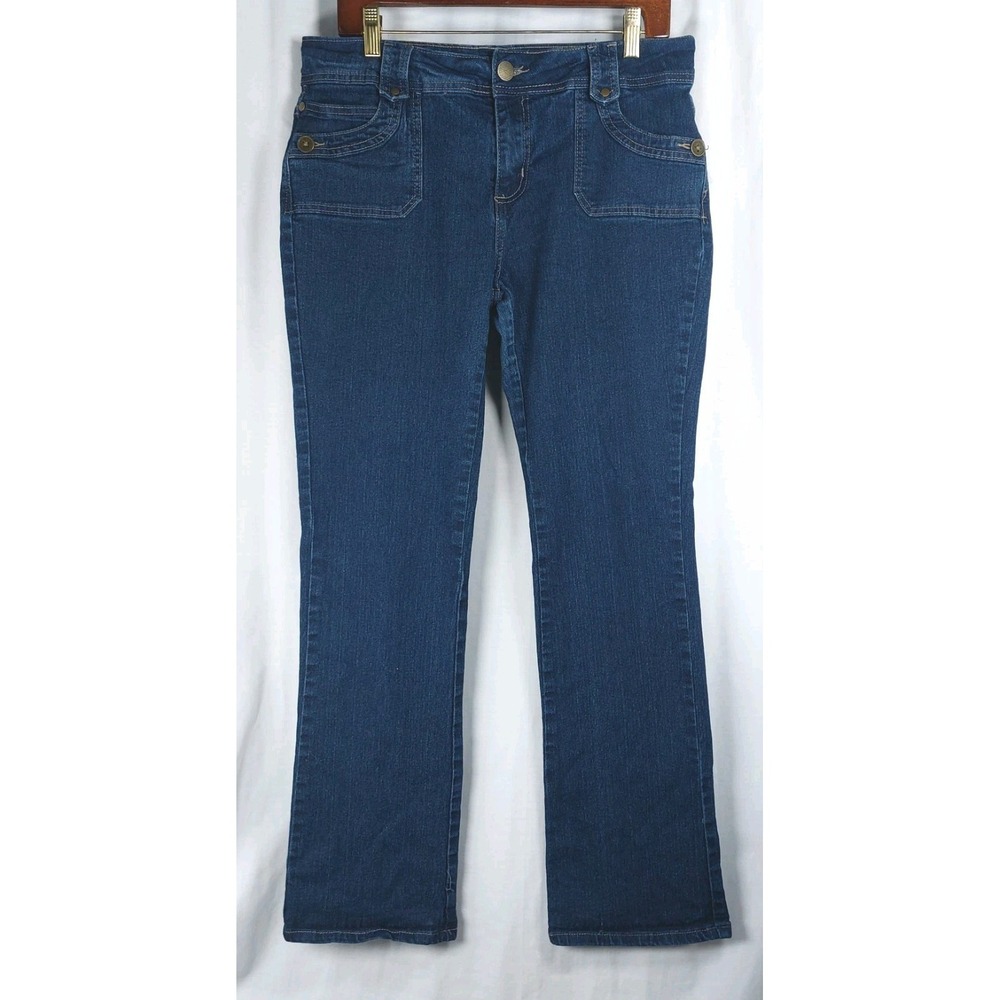 I.Q. & Company Boot Cut Jeans Blue Denim Front Patch Pockets‎ Wms 12 Medium
